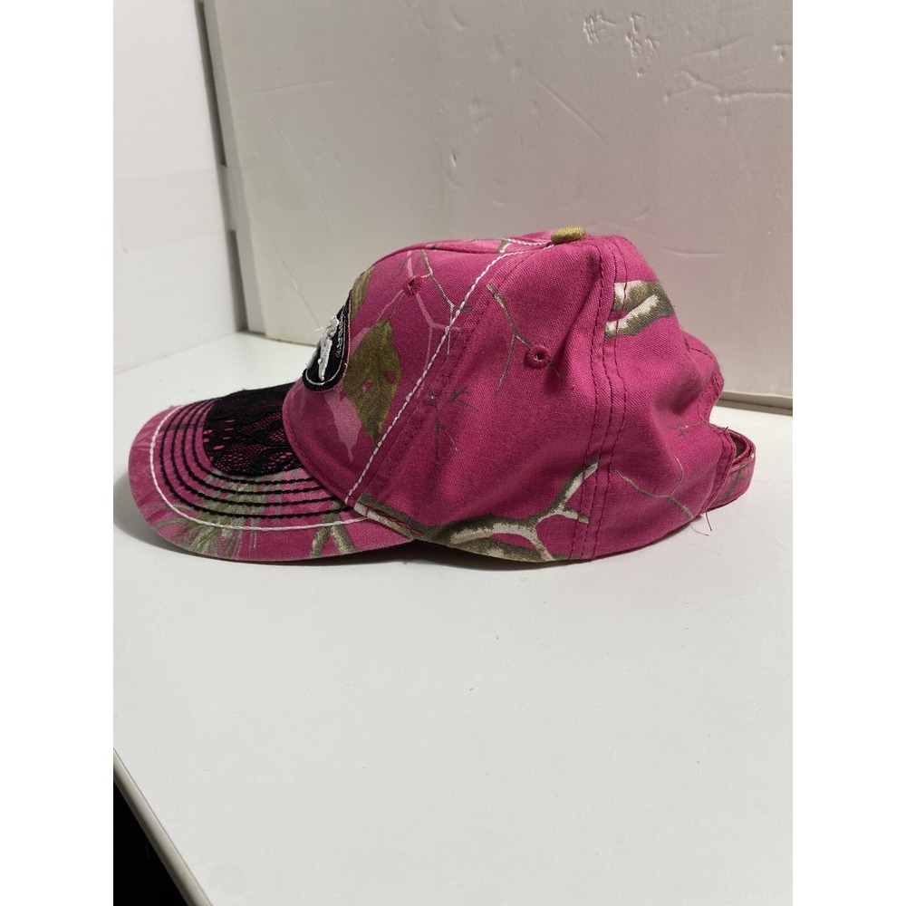 VTG Duck Commander‎ Pink Camo Hat Black Lace Overlay distress women's Adjustable - Picture 3 of 6